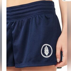 Free People FP Movement Women's Mesh Athletic Hood Shorts Navy Blue Size L NWT